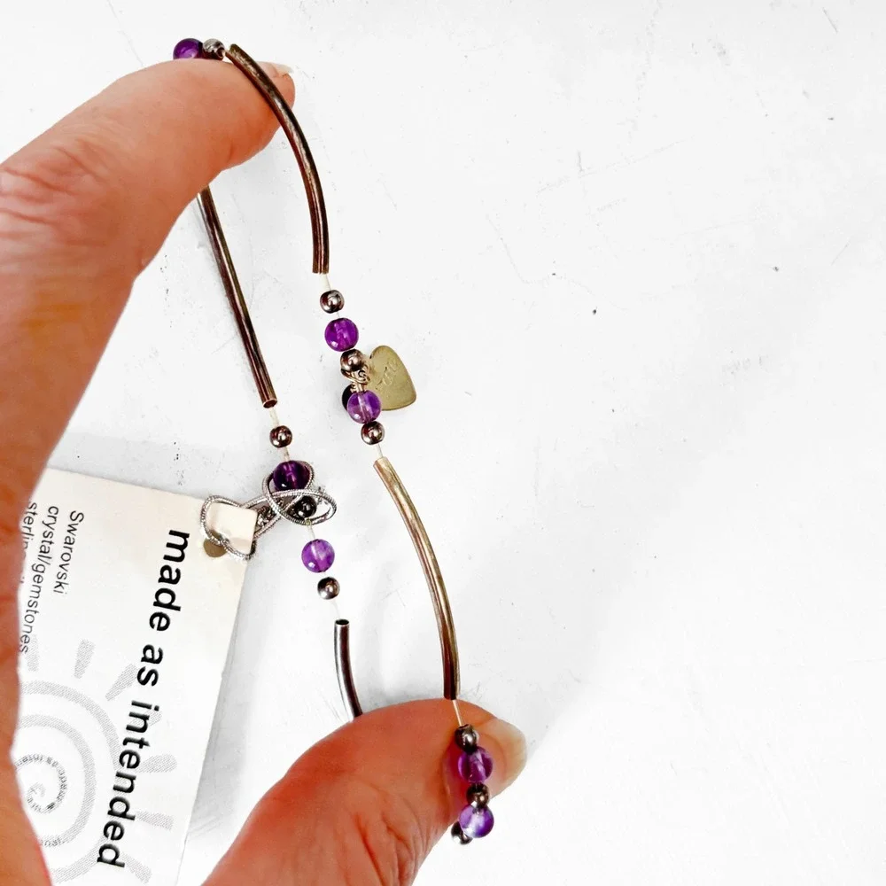 Made As Intended Amethyst Sterling Silver I Am Intention Bracelet Purple Stretch